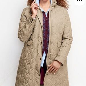 Lands' End Quilted Primaloft  Coat Beige Womens 1X